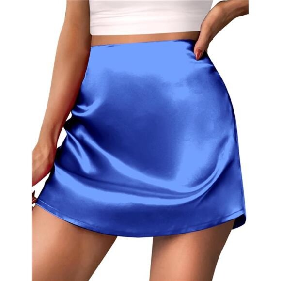 Womens Mini Skirts High Waisted Skirts Stain Blue - Picture 1 of 5